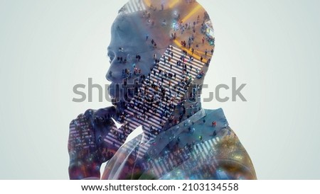 Human and society concept. Double exposure. Royalty-Free Stock Photo #2103134558