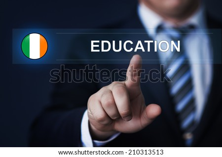 Ireland education concept. Man pressing virtual button with flag icon