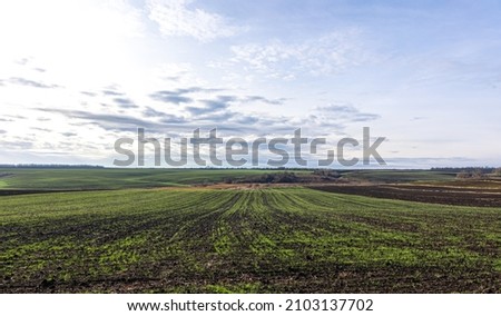 Rural landscape, beautiful field and sky with clouds.
