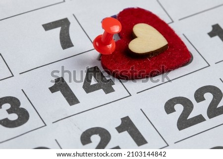 Red Heart And Calendar ,Valentine's Day or Special day Concept	