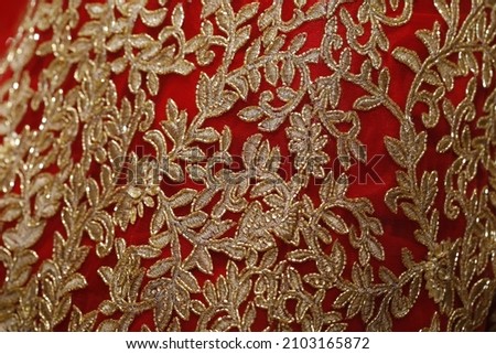 intricate embroidery work in lehenga skirts Royalty-Free Stock Photo #2103165872