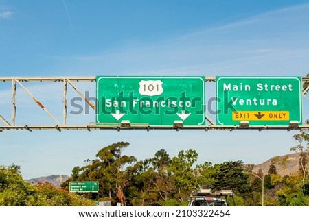 San Francisco sign on Highway 101 northbound. California, USA