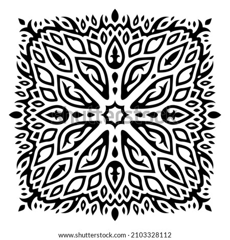 Beautiful monochrome vector illustration with abstract black tribal tattoo square pattern isolated on the white background