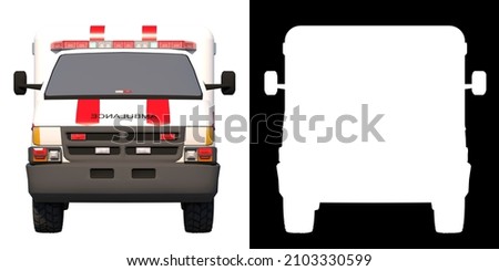 Ambulance 3- Front view white background alpha png 3D Rendering Ilustracion 3D	