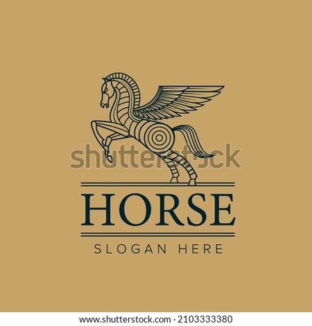 Pegasus horse logo design gold color luxury pegasus mascot template