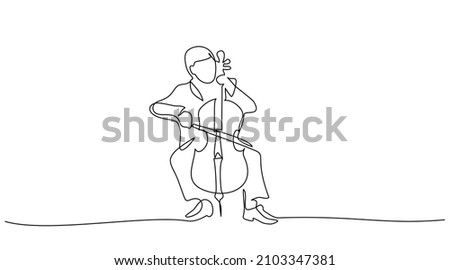 Musician playing cello. Continuous one line drawing. Cellist in minimalist style. Vector illustration Royalty-Free Stock Photo #2103347381