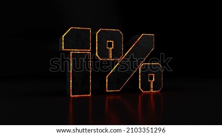 Digital outline of a orange 1% sign on a black background, 3d render illustration.