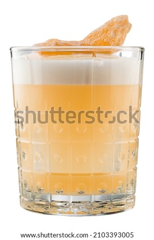 classic cocktail penicillin isolated on a white background, Penicillin Whisky Cocktail with Ginger and Lemon. Royalty-Free Stock Photo #2103393005