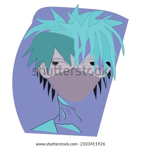 a young guy, a teenager in a mask. anime style.hand-drawn.
vector illustration. print.eps10.
