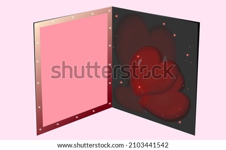 Vector illustration of a semi-open love declaration card isolated on a pink background for Valentine's Day. On the left side you can write a text.