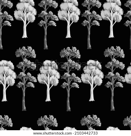 Seamless pattern with monochrome trees. Vector