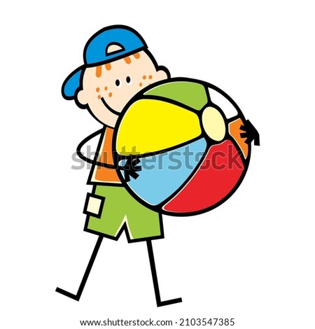 boy and beach ball, color vector illustration on white background