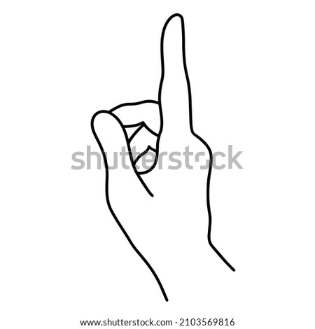Human right hand vector icon. Illustration isolated on a white backdrop. The index finger points to the top, a tap or pressure gesture. Simple outline for web design, packaging, advertising. Royalty-Free Stock Photo #2103569816