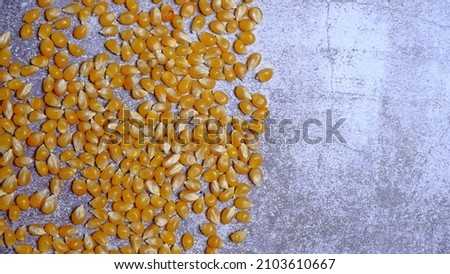 Close up, Corn kernels in a wooden bowl that are ready to be processed into a delicious snack, Good arrangement gives an attractive impression Flat Lay,  Food Photography. Food and beverage concept.