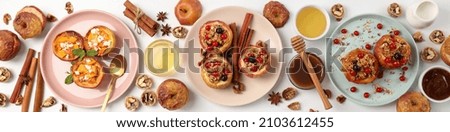 Concept of tasty food with baked apple on white background