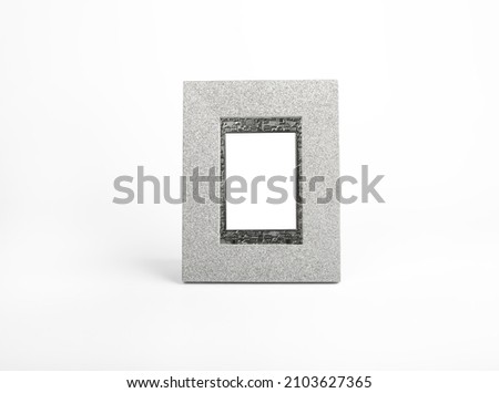 Blank shining silver picture frame with clipping path on white background.