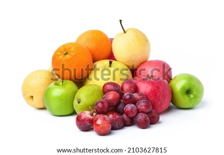Group of different fruits on white background.