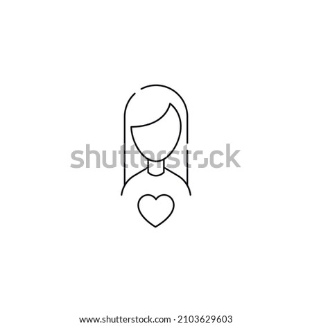 Romance and love concept. Outline sign drawn in flat style. Line icon of heart next to faceless woman 
