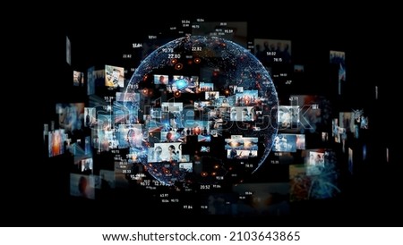 Digital contents concept. Social networking service. Streaming video. communication network.  Royalty-Free Stock Photo #2103643865