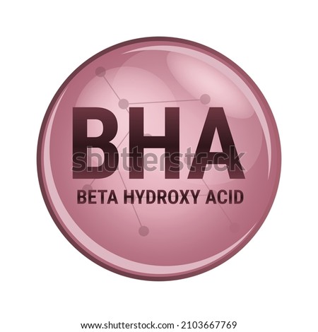 Vector icon of BHA – beta hydroxy acid compounds that consist of a carboxylic acid isolated on a white background. Acid used as a face serum or solution. Dermal and acne treatment icon, cosmetics. Royalty-Free Stock Photo #2103667769