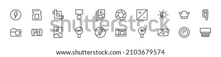 Set of simple photography line icons. Outline stroke object. Linear signs pack. Perfect for web apps and mobile.