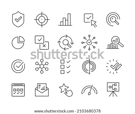 Assessment Icons - Vector Line Icons. Editable Stroke. Vector Graphic Royalty-Free Stock Photo #2103680378