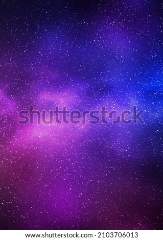 Night starry sky and bright purple blue galaxy, vertical background. 3d illustration of milky way and universe Royalty-Free Stock Photo #2103706013