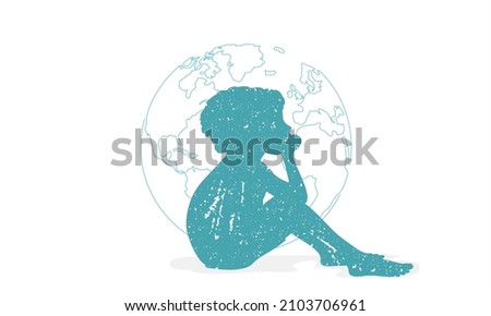 Vector of Poor Staring Hungry Orphan Child. World War Refugee Kid, Street Beggars. Editable Illustration. Royalty-Free Stock Photo #2103706961