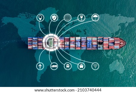 Global business logistics import export and container cargo freight ship, cargo plane world map background