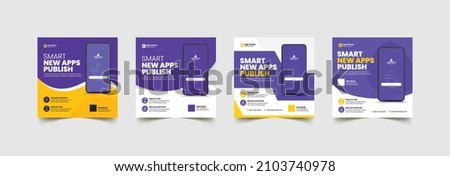 Mobile app promotion social media post and web banner template. Editable creative business marketing website ad design Royalty-Free Stock Photo #2103740978