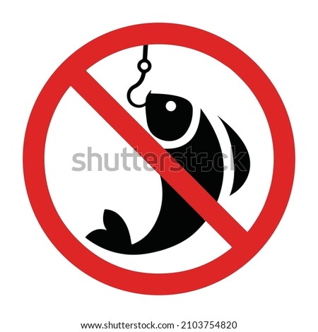 No fishing vector sign. Isolated Absolutely No Fishing Sticker for Pond 