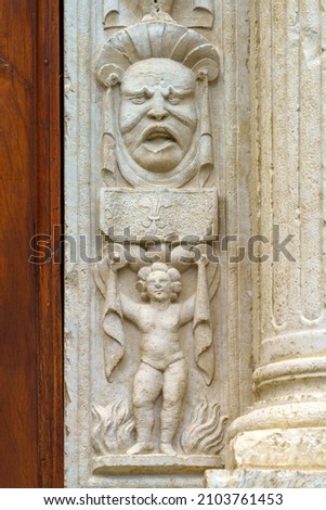 Anversa degli Abruzzi, L Aquila province, Abruzzo, Italy: facade of medieval Santa Maria delle Grazie church