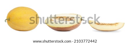 Set with delicious ripe melons on white background. Banner design 
