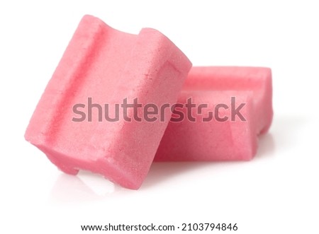 bubble gum cubes isolated on white backgroud Royalty-Free Stock Photo #2103794846