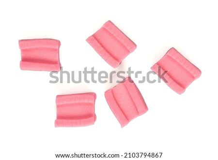 bubble gum cubes isolated on white backgroud, top view Royalty-Free Stock Photo #2103794867