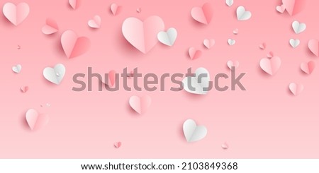 Valentines hearts postcard. Paper flying elements on pink background. Vector symbols of love in shape of heart for Happy Women's, Mother's, Valentine's Day, birthday greeting card design. PNG	