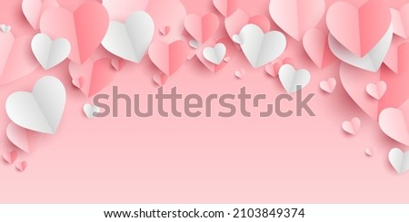 Valentines hearts postcard. Paper flying elements on pink background. Vector symbols of love in shape of heart for Happy Women's, Mother's, Valentine's Day, birthday greeting card design. PNG	