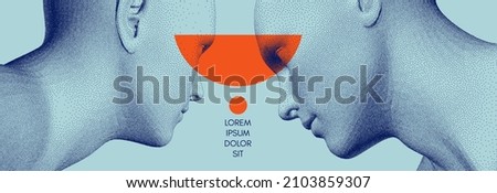 Two opponents facing each other. Conflict. People talk face to face. The concept of rivalry. Abstract digital human head made from dots. 3d vector illustration for banner, poster, cover or brochure. Royalty-Free Stock Photo #2103859307