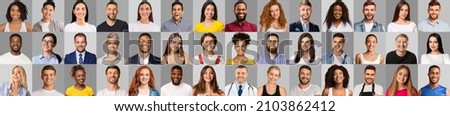 Successful Millennials. Photo Collage Of Happy Young Multi Ethnic People Smiling At Camera While Posing Over Gray Toned Backgrounds, Set Of Cheerful Faces Of Successful Men And Women, Panorama