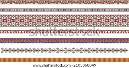 Decorative lines with ethnic ornaments. Lithuanian traditional colorful patterns.