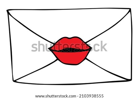 Hand drawn simple style vector illustration drawing of a cute love letter isolated on white background