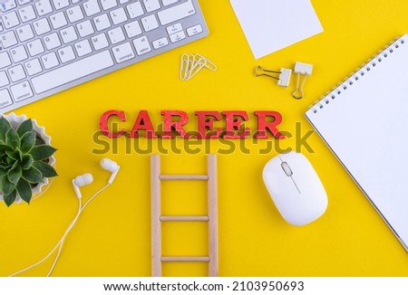Career growth concept with office desk flat lay