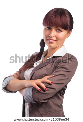 Portrait of Young Smiling  Businesswoman With Arm folded Isolated over White Background