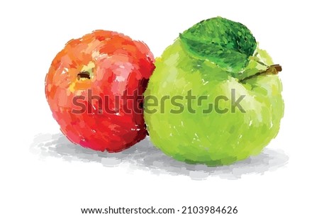 Hand drawn oil painting an apple on white background. Vector illustration.