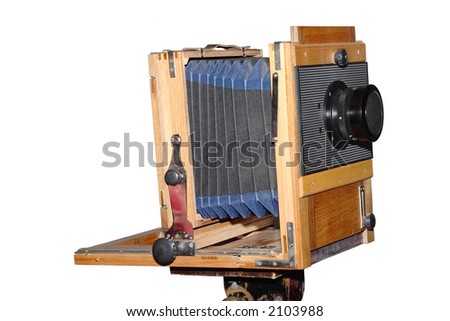 Old wooden camera on white background, isolated