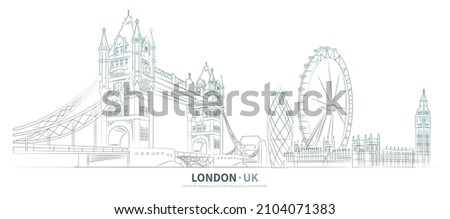 London cityscape line drawing vector. sketch style landmark illustration  Royalty-Free Stock Photo #2104071383