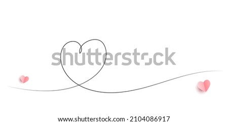 Continuous line heart shape border with realistic paper heart on white background for valentines, women, mother day greeting invitation graphic design
PNG