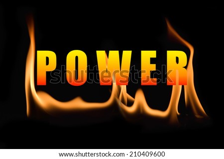picture of fire in the dark screen with wording of power