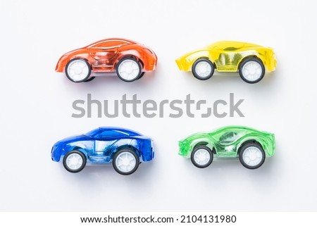 Colorful toy cars on a white background, Image clipping