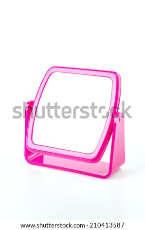 Table pink mirror isolated white background